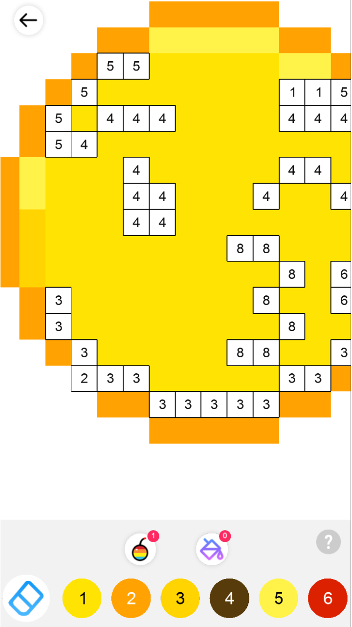 Partially colored picture with remaining numbered cells