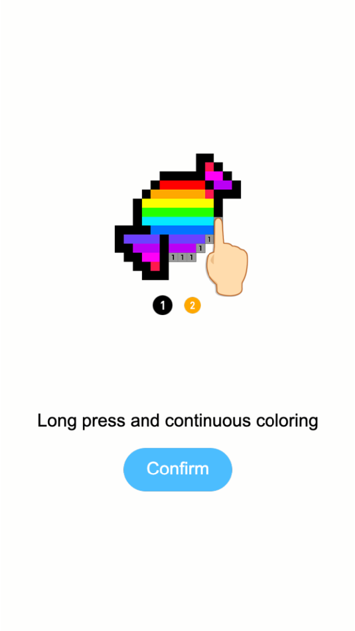 Long press tutorial with most of the sample pixel bird already colored