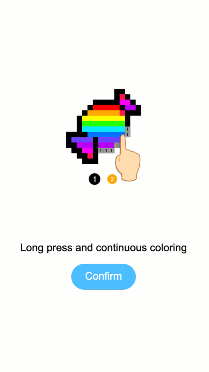 Tutorial explaining long press and continuous coloring