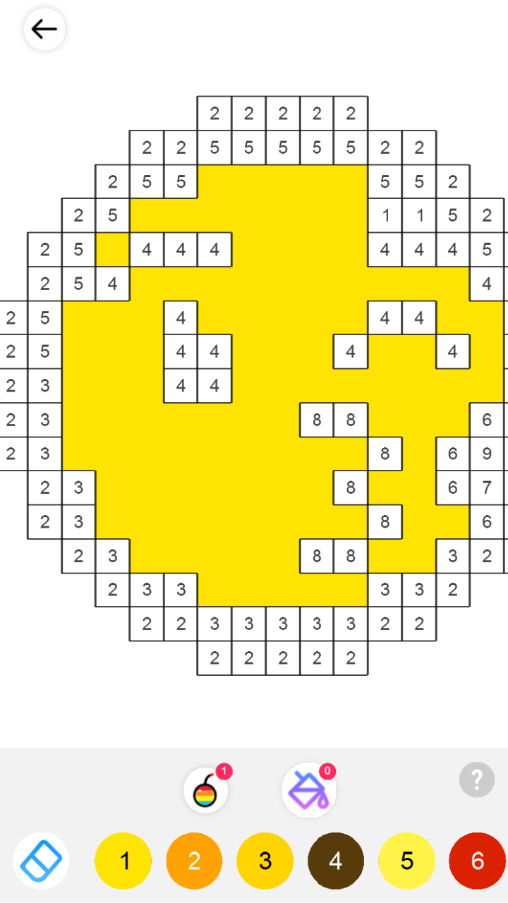 Zoomed numbered cells ready to be colored